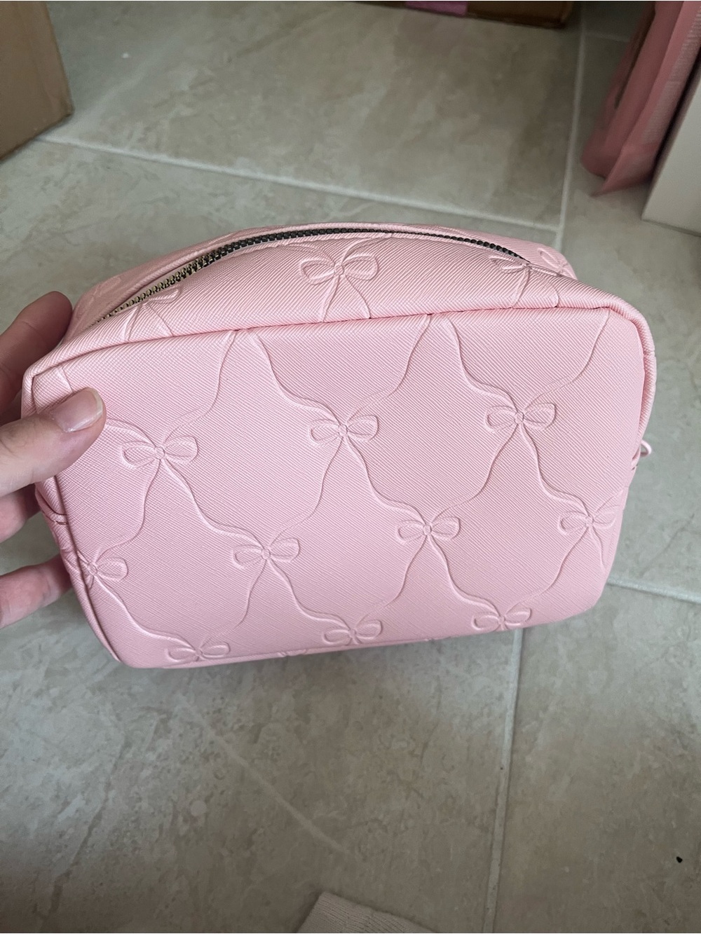 Blush Quilted Bow Makeup Bag